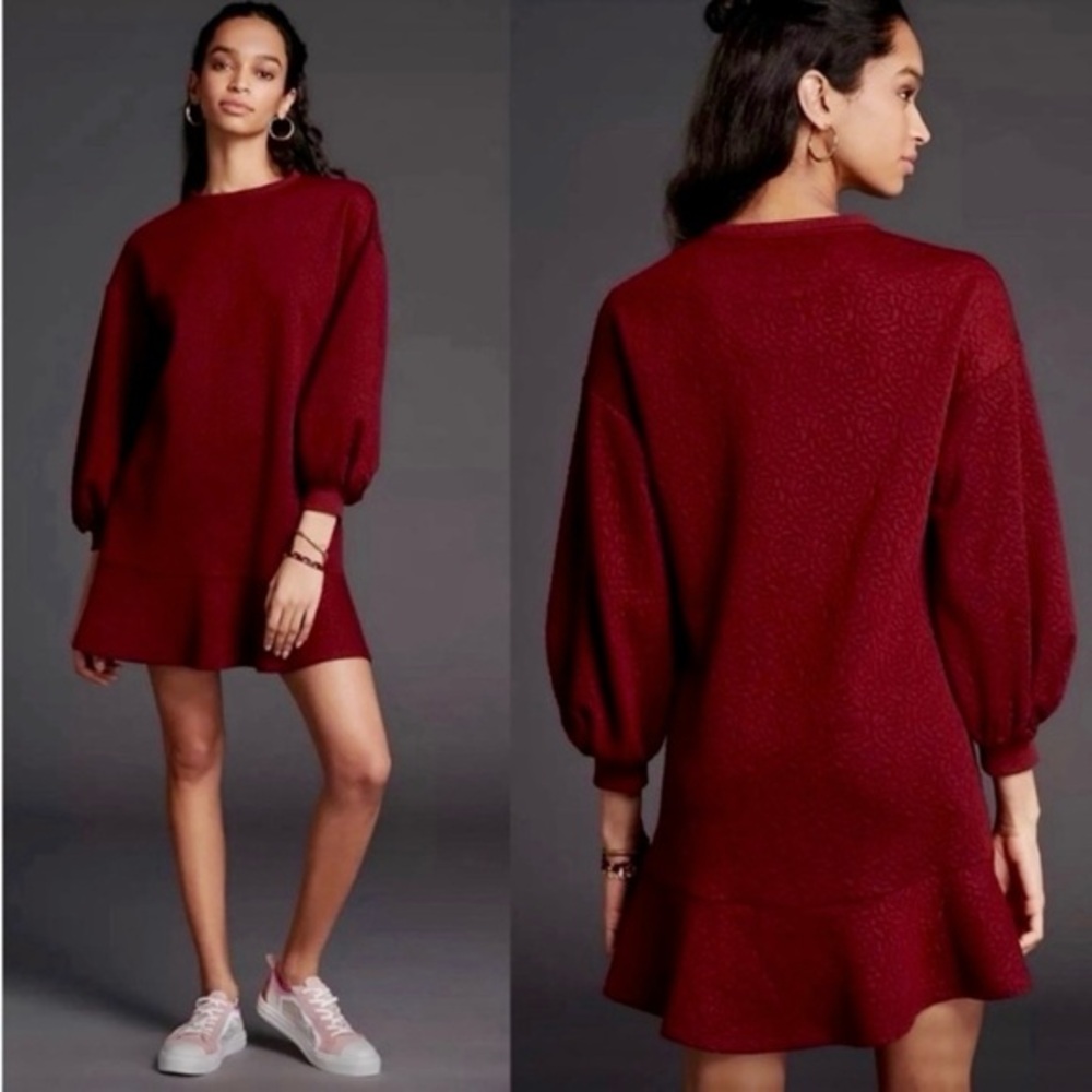 Mare Mare Anthropologie Odila Rose Quilted‎ Burgundy Dress Size XS